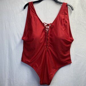 Plus Size Cross-Tie Straps Open Back One Piece Swimwear Women 4X Red Padded NWOT